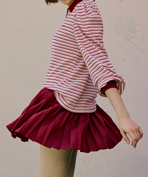 KANDINI Elastic Band Pleats Skirt - Wine