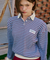 KANDINI Ribbed Stripe Polo Top - Blue