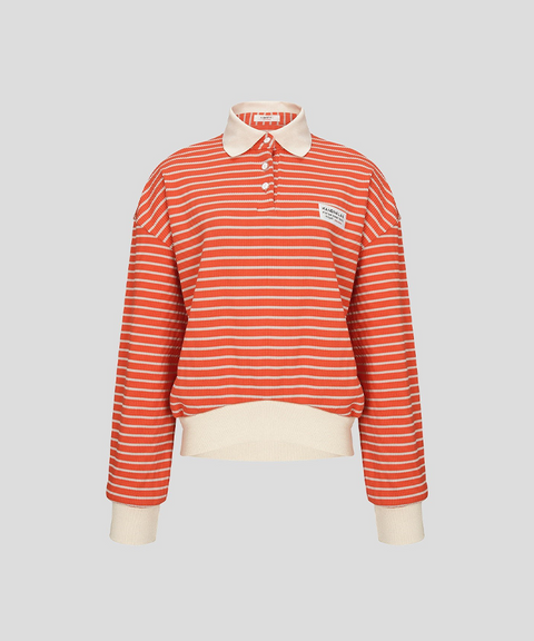 KANDINI Ribbed Stripe Polo Top - Orange