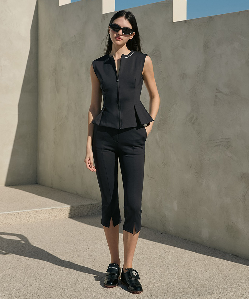 KANDINI Slim Capri Slit Pants - Black