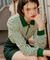 KANDINI Striped Puff Sleeve Zip-up Polo Shirt (Long Sleeve) - Green