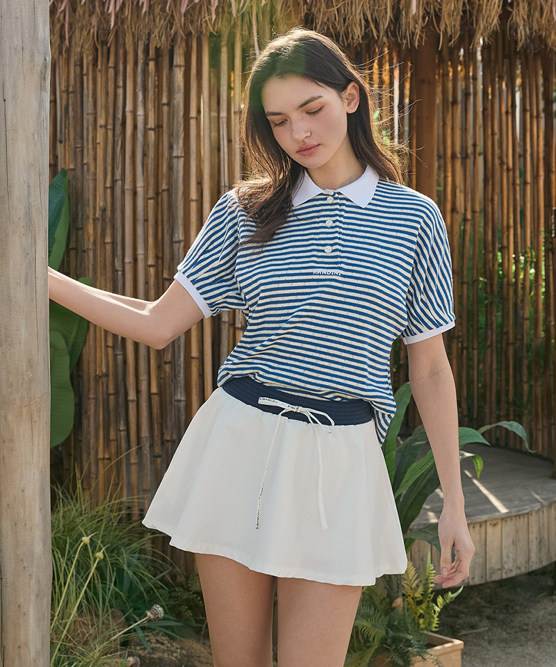 KANDINI Striped Raglan Polo - Blue