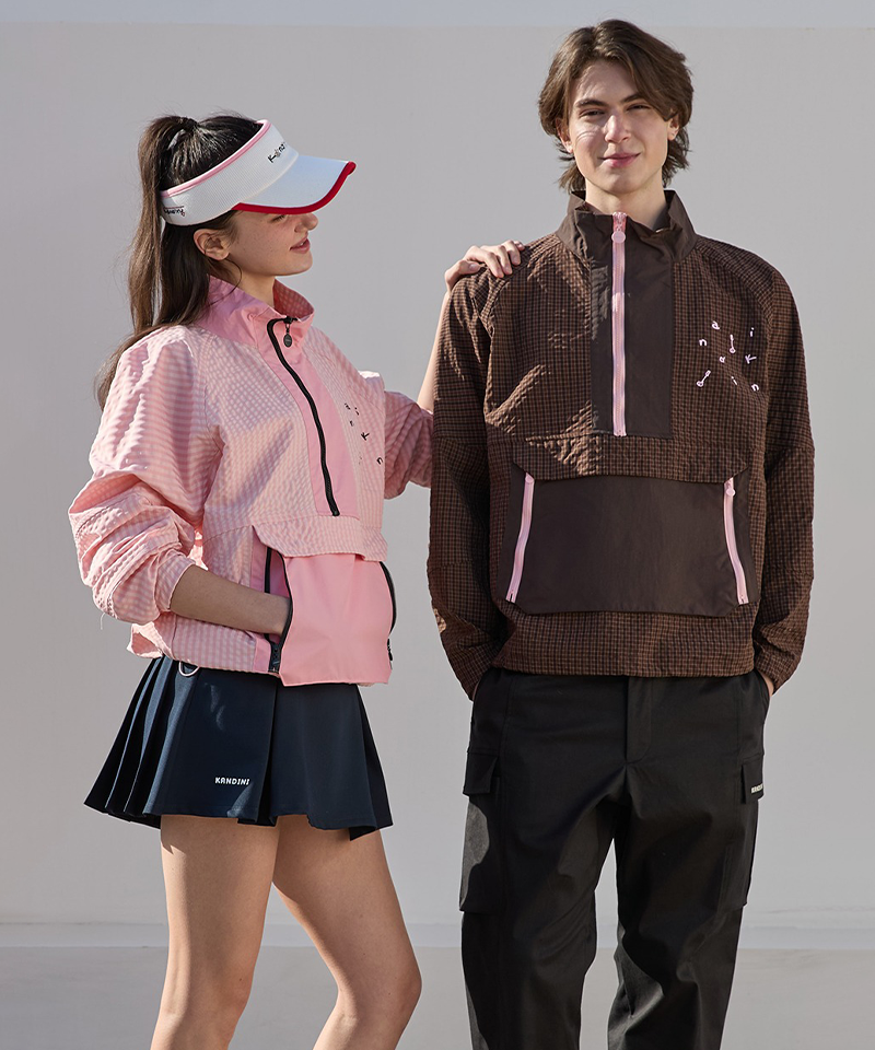 KANDINI Unisex Colorblock Half-Zip Anorak - Brown