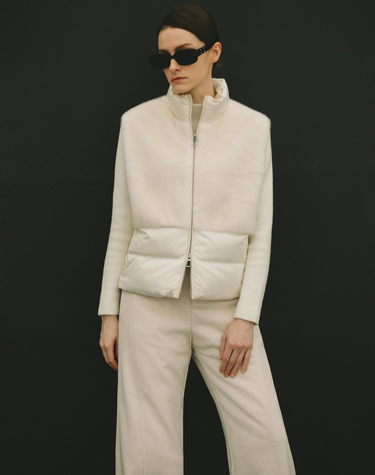 OBER Golf LUX Padded Combination Fur Vest - Ivory