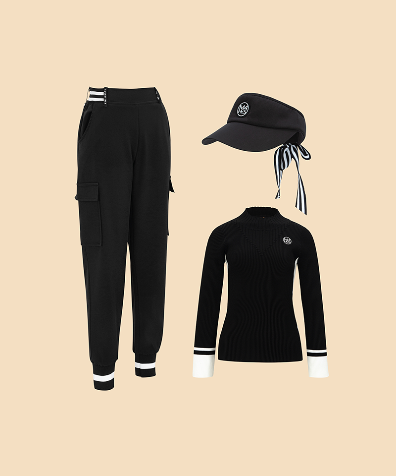 Label Play Black 3 in All-Coordinate Set (Top+Pants+Visor)