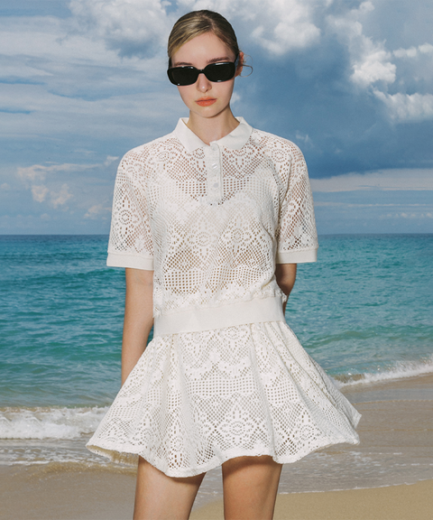 OBER Golf Lace Short Sleeve Set - Ivory