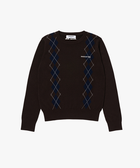MCC Women's Argyle Crew Neck Sweater - Dark Brown