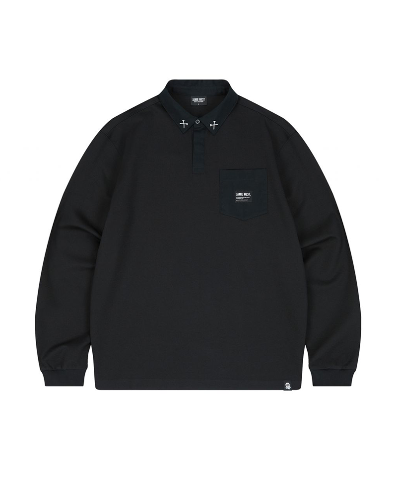 Jamie West Woven Pocket Point Collar T-Shirts - Black