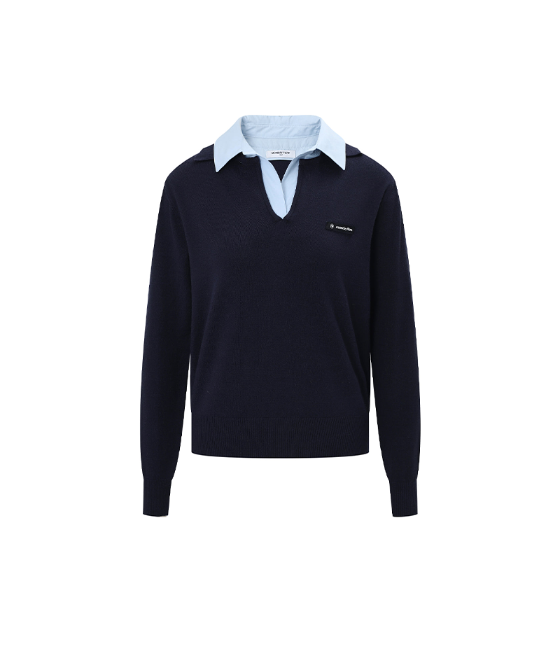 Monday Flow Shirt Layered Knit Top - Navy