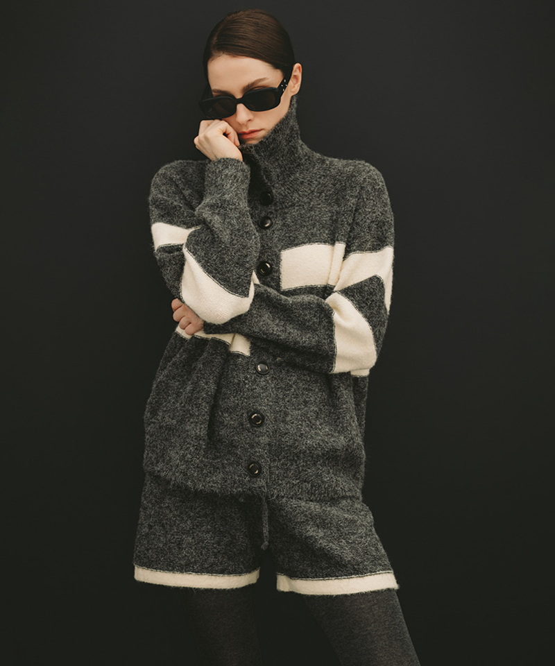 OBER Golf Women's Color Block Cardigan Knit Set - Gray