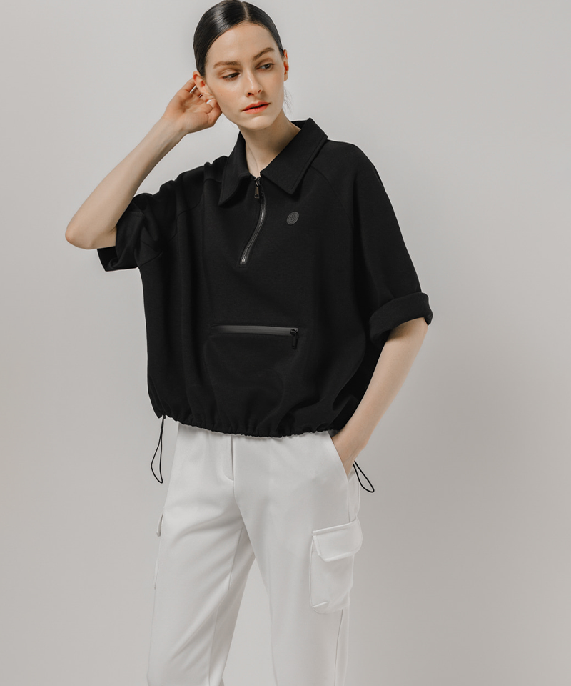 OBER Golf Women's Half-Zip-Up Overfit Short-Sleeved T-Shirt - Black