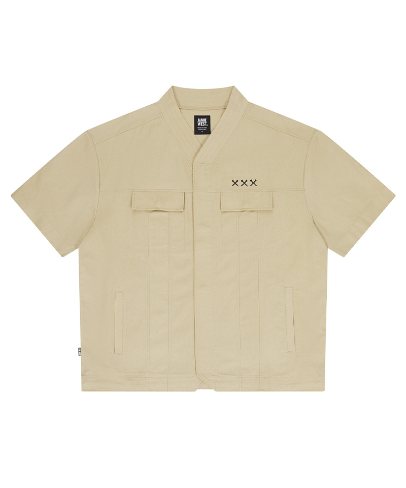 Jamie West Oriental Collar Pocket Shirts - Beige