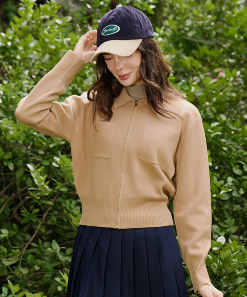 BENECIA 12 Pocket Knit Zip-Up - Beige