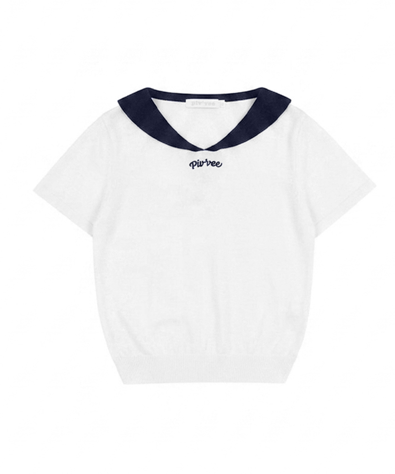 PIV'VEE Giant Smiley Sailor Short Sleeve Knit Top - Cloud White