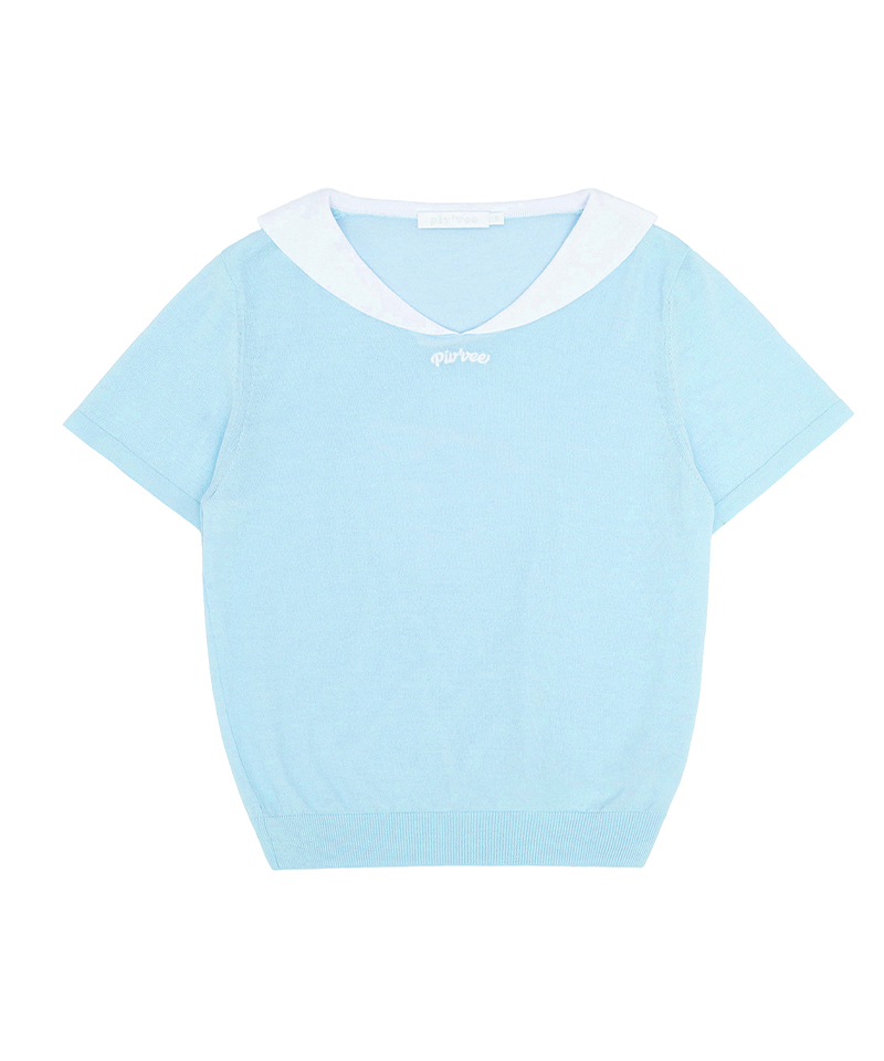 PIV'VEE Giant Smiley Sailor Short Sleeve Knit Top - Mist Blue