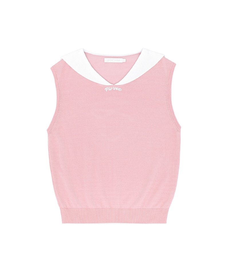 PIV'VEE Giant Smiley Sailor Sleeveless Knit Top - Peony Pink