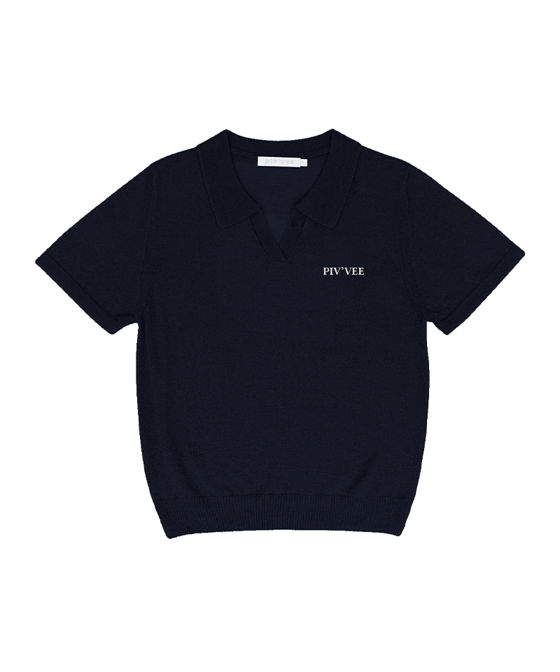 PIV'VEE Giant Smiley Short Sleeve Knit Top - Ocean Navy