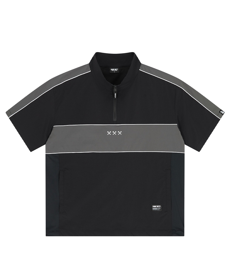 Jamie West Piping Ventilation Half Zip-Up Stand Collar Polo Shirts - Black