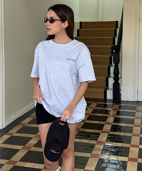 PIV'VEE Positive Sports Club Boxy T-Shirt - Snow Grey