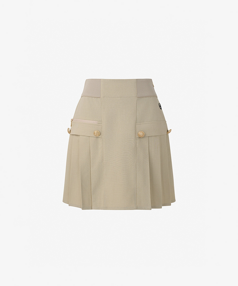 GFJ Golf Women's High Waist Pleat Skirt - Beige