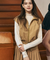LENUCU Color Combination Mock Neck Inner Tee - Beige / White