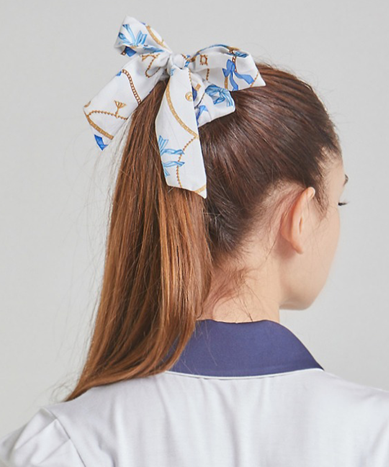 CHUCUCHU Ribbon Scrunchie Hair Tie - Flower Blue
