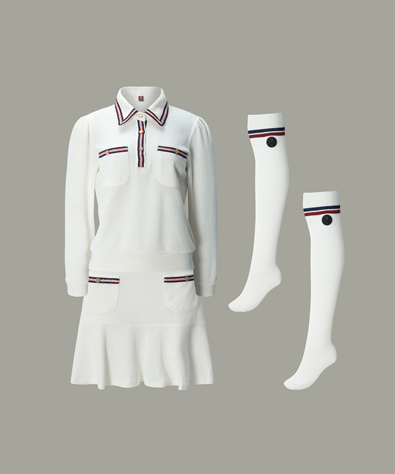 Mahes Golf Rounded All Over Set (Top+Skirt+Socks)-White