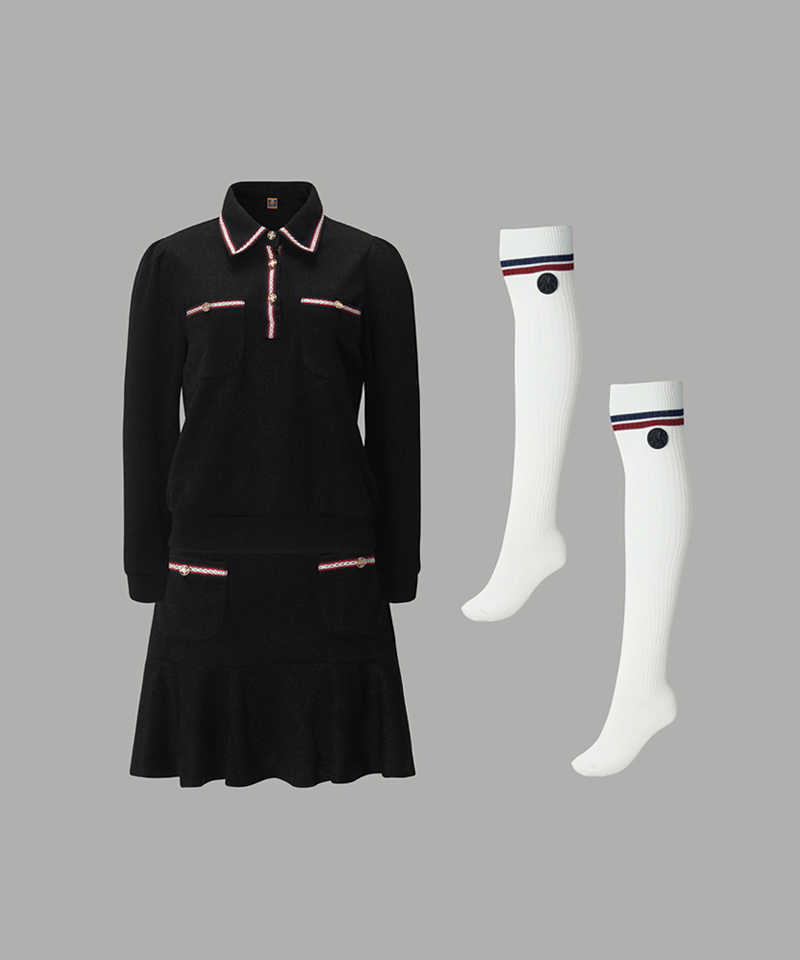 Mahes Golf Rounded All Over Set (Top+Skirt+Socks)- Black