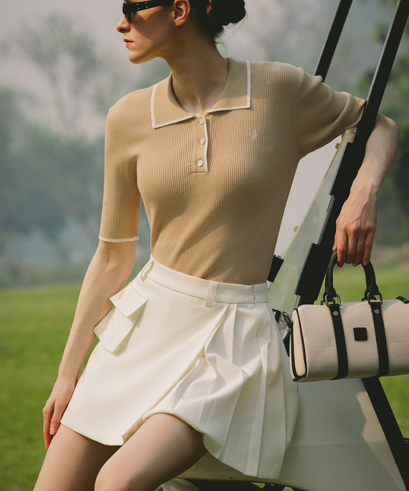 OBER Golf Signature Slim Color Block Knit - Beige