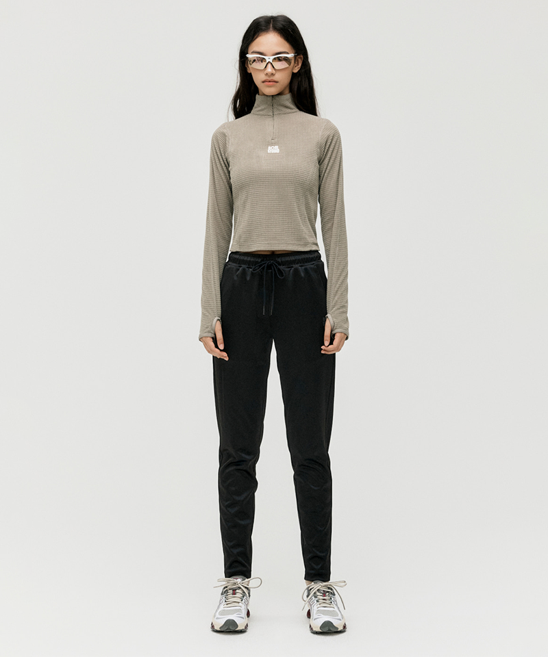 Goal Studio Women's Grid Fleece Quarter Zip-Up Tee - Dark Beige