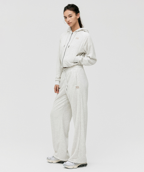 Goal Studio Women's Terry Fleece Cropped Full Zip-Up Hoodie - Oatmeal