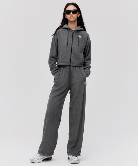 Goal Studio Women's Terry Fleece Cropped Full Zip-Up Hoodie - Charcoal