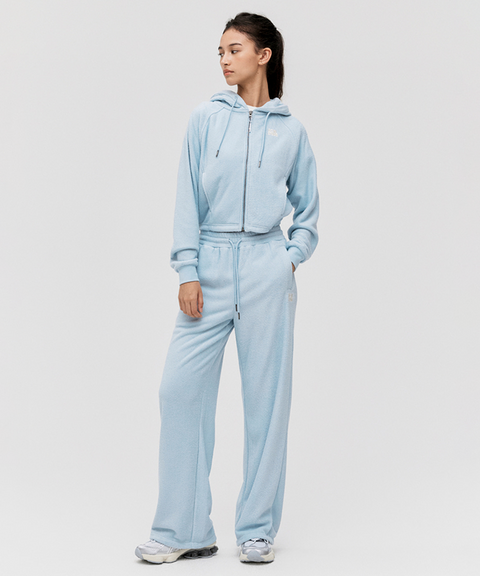 Goal Studio Women's Terry Fleece Cropped Full Zip-Up Hoodie - Sky Blue