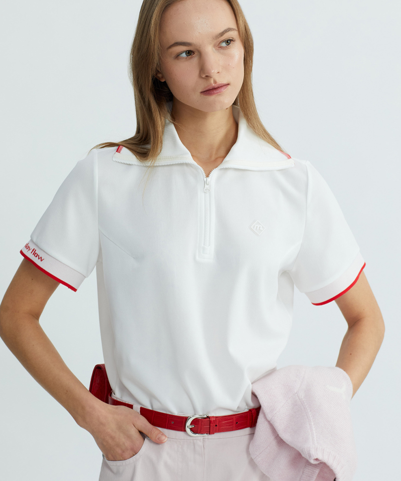 Monday Flow Women's Wide Collar Zip-Up Top - White