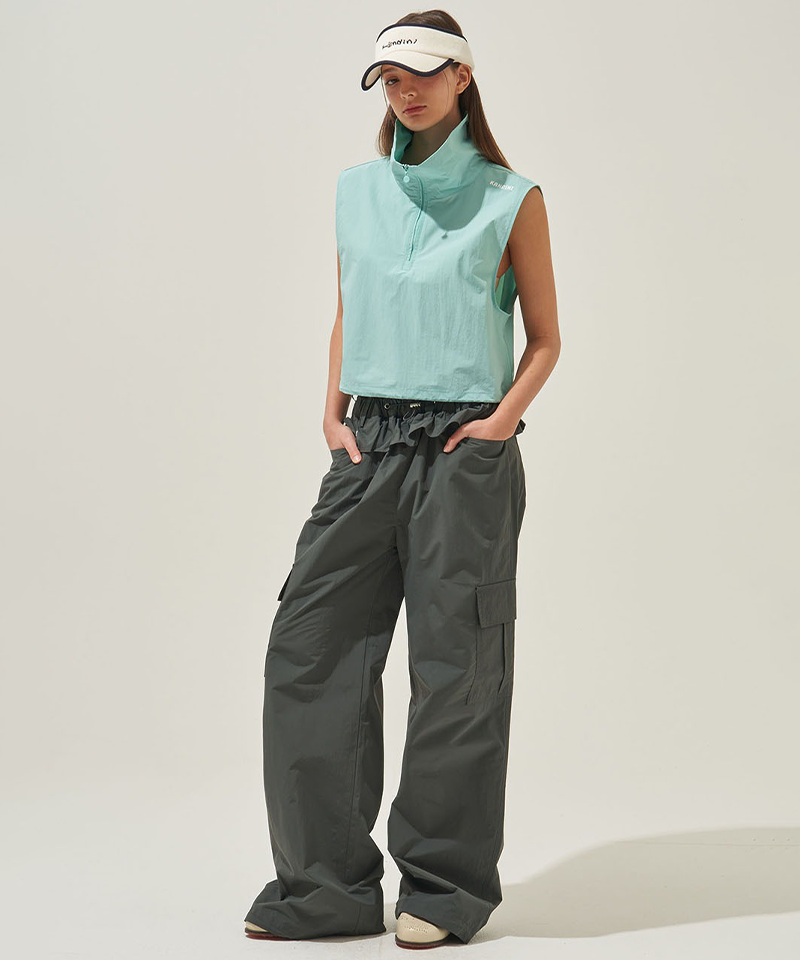 KANDINI Wind Ruffle Pocket Pants - Chacoal