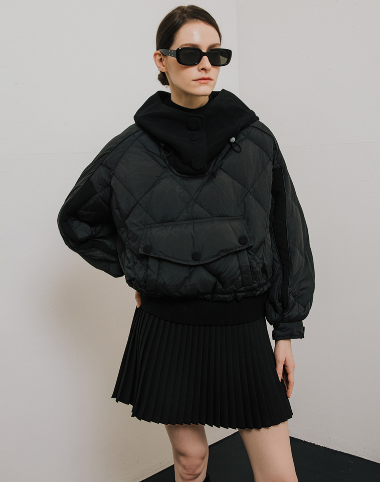 OBER Golf Women's Down Crop Padded Man-To-Man - Black