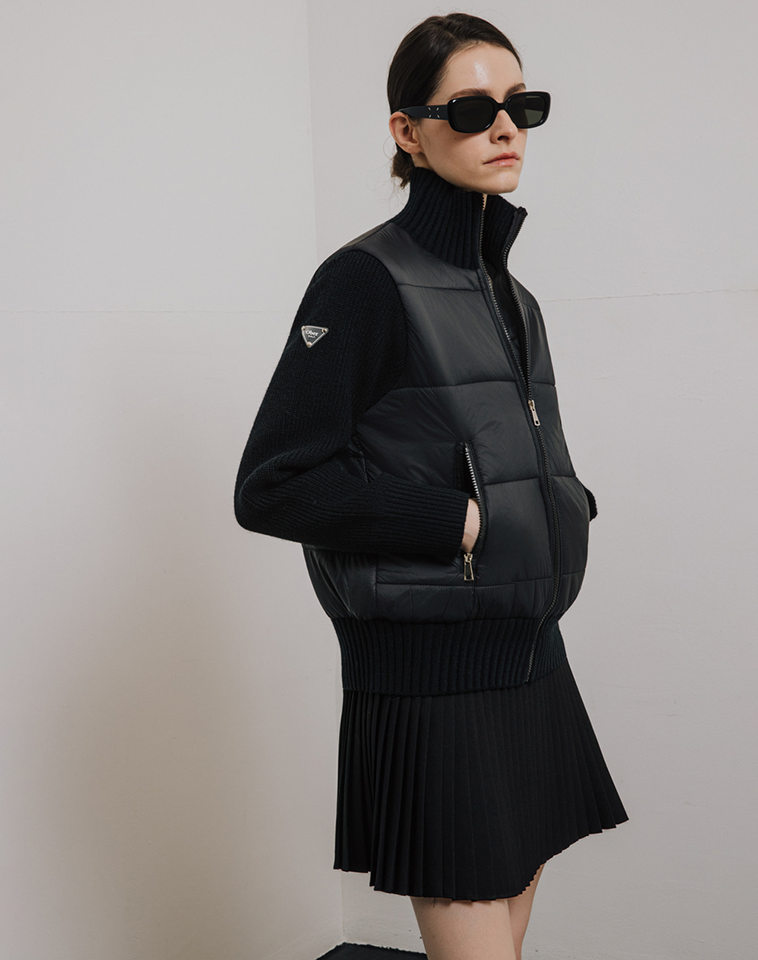 OBER Golf Women's Knit Sleeve Padded Jacket - Black