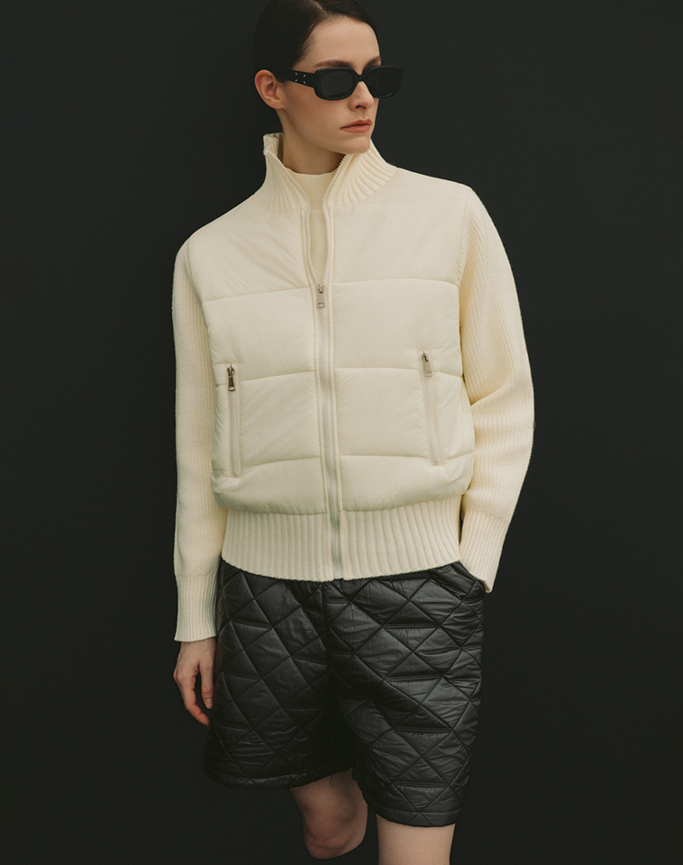 OBER Golf Women's Knit Sleeve Padded Jacket - Ivory