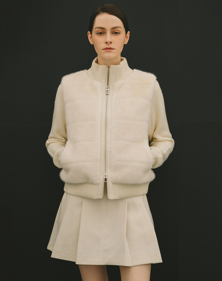 OBER Golf Women's LUX Padded Combination Wool Knit Jacket - Ivory