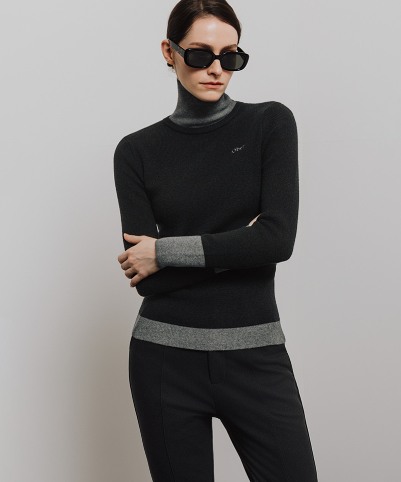 OBER Golf Women's Layered Color Block Polar Knit - Black