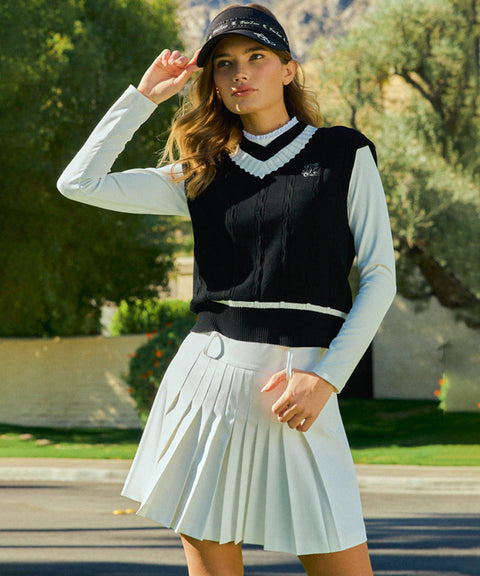 [Warehouse Sale] FAIRLIAR Point Snap Pleated Skirt - White