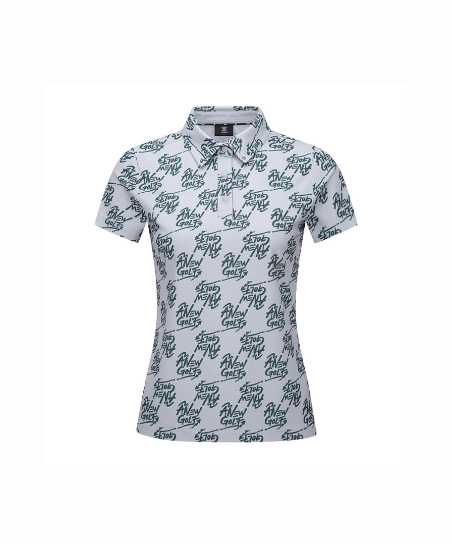Women's Logo Pattern Short T-Shirt - Gray