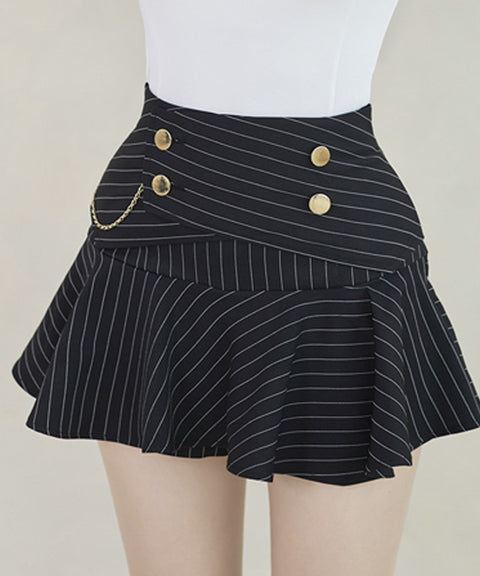 J.Jane Double Button Stripe Culotte Pants - Black