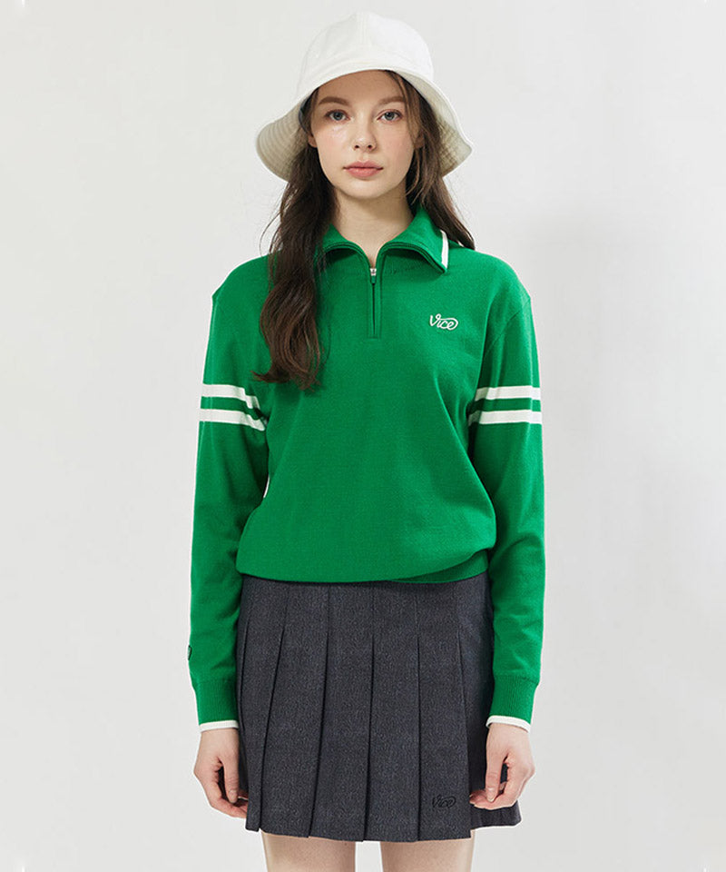 Vice Golf Atelier Women's Wide Collar Windproof Half Zip-Up Sweater - Green