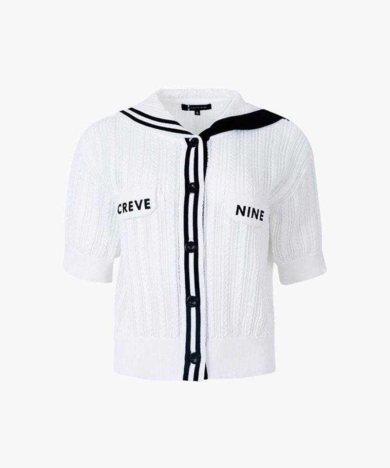 CREVE NINE: Crop Short Sleeve Cardigan - White