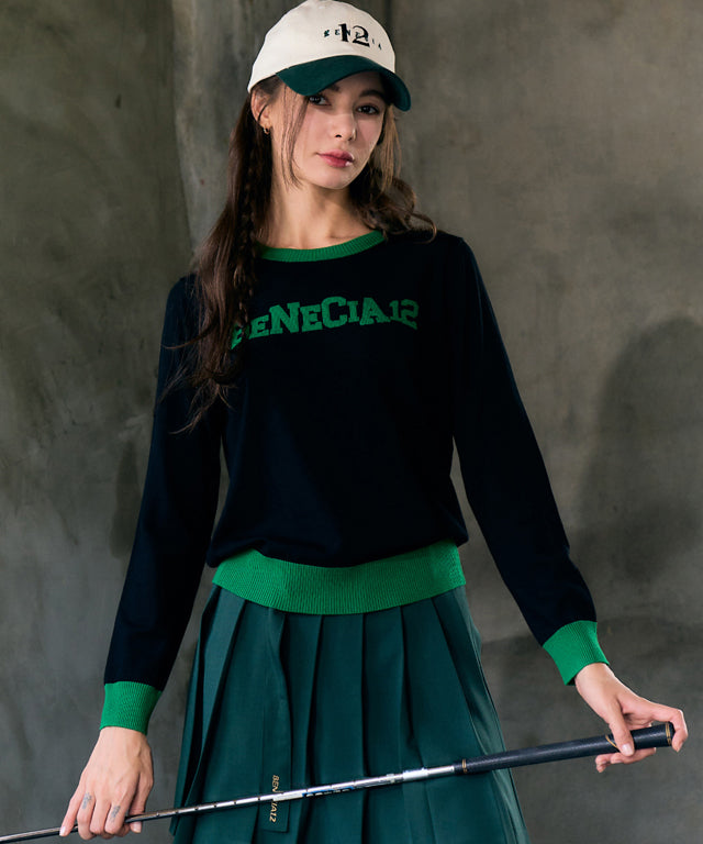 BENECIA 12 Logo Color Combination Knit - Black