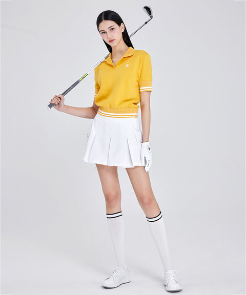 XEXYMIX Golf Open Collar Double Line Short Sleeve - Yellow