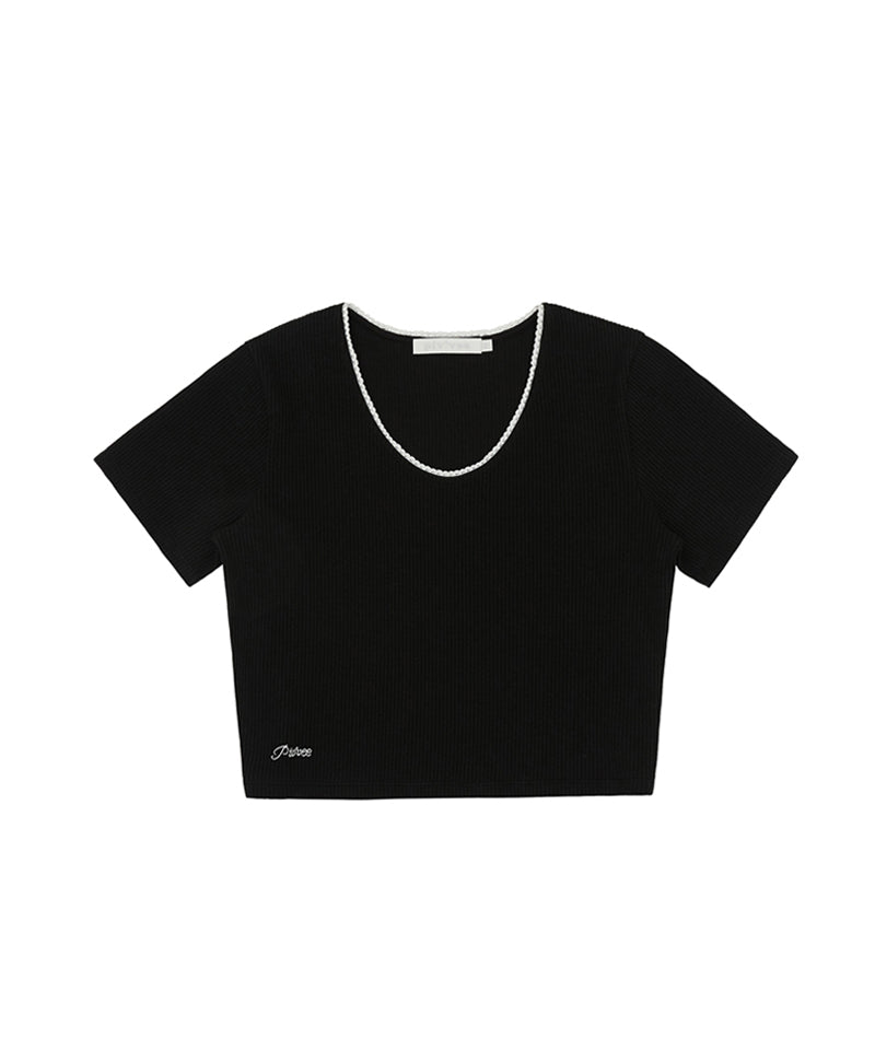 PIV'VEE Lace Ribbed T-shirt - Ebony Black