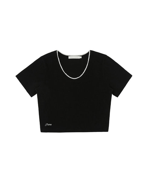 PIV'VEE Lace Ribbed T-shirt - Ebony Black