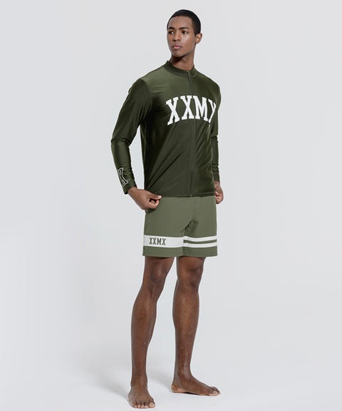 XEXYMIX Swim Men's Arch Logo Zip-Up Rash Guard - Khaki